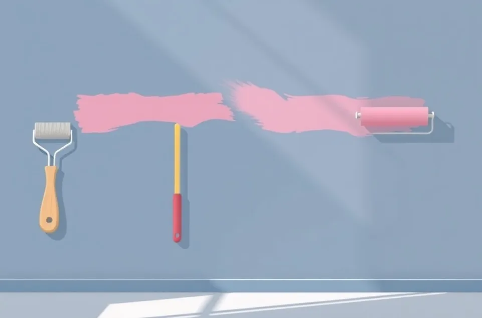 Outils de peinture disposés dans l'ordre des étapes du chantier