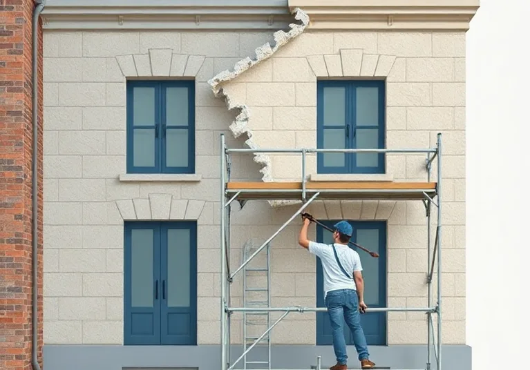 Ravalement de façade en pierre, nettoyage et application d'enduit